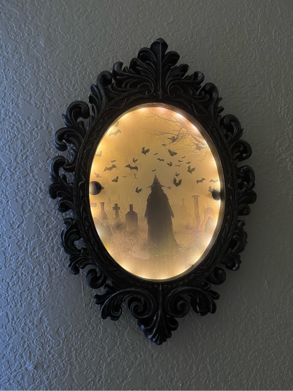 Marmont Hill Homegoods Light up Black Gothic Wall Mirror with Halloween Scene